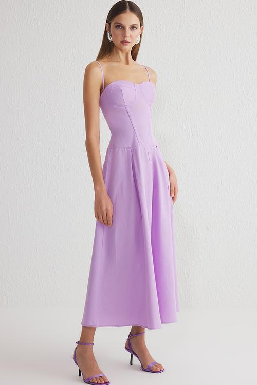 A-Line Corset-Look Midi Chic Evening Dress  - lilac