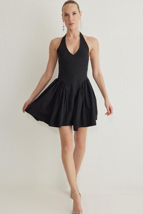 A-Line Poplin Woven Short Evening Prom Dress - Black
