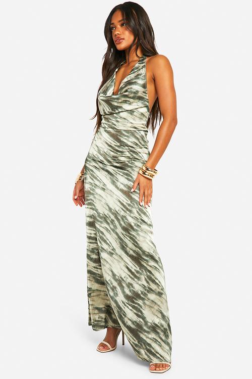 Cowl neck scoop back maxi dress - green