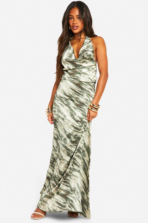 Cowl neck scoop back maxi dress - green