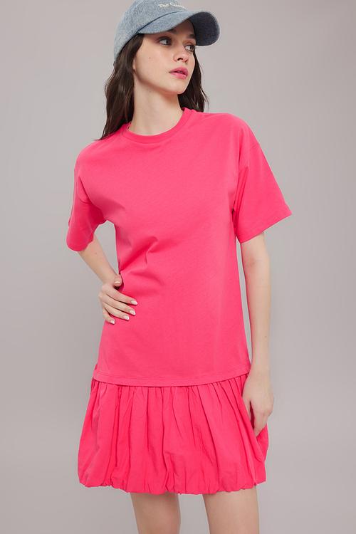 Fuchsia Woven Flounce Cut Mini Knit Dress