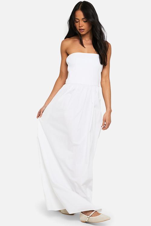 Jersey cotton mix bandeau midaxi dress - white