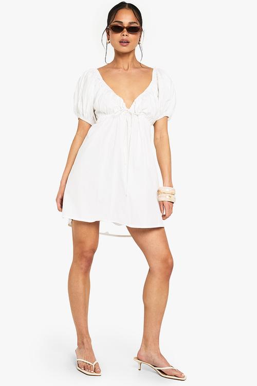 Cotton poplin smock dress - white