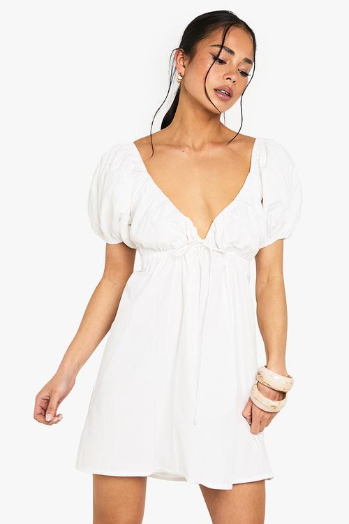 Cotton poplin smock dress - white