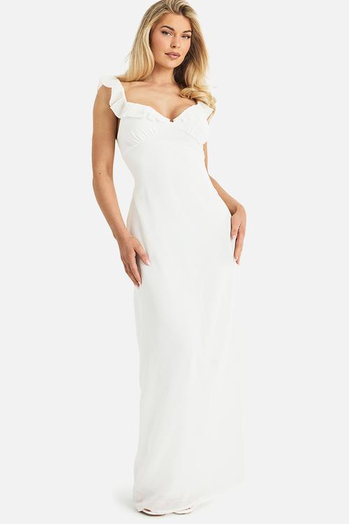 Floral chiffon strappy midaxi dress - ecru