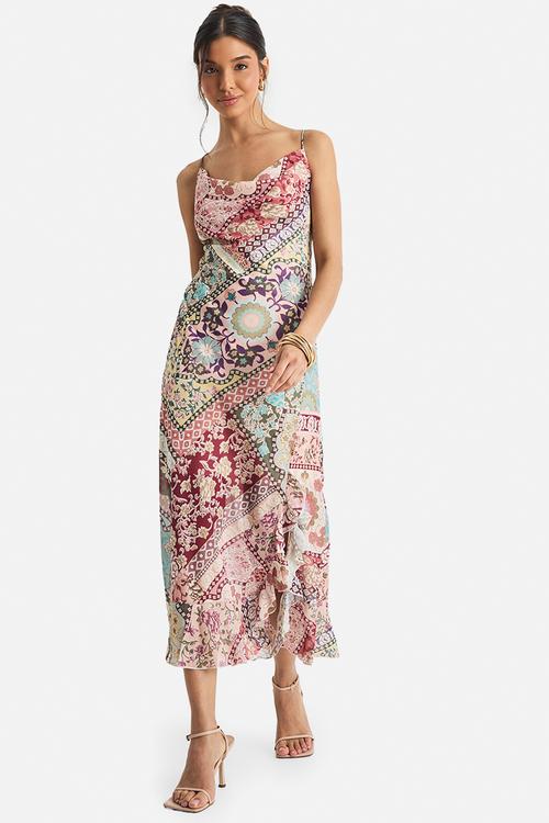 Paisley chiffon slip dress - dusky pink