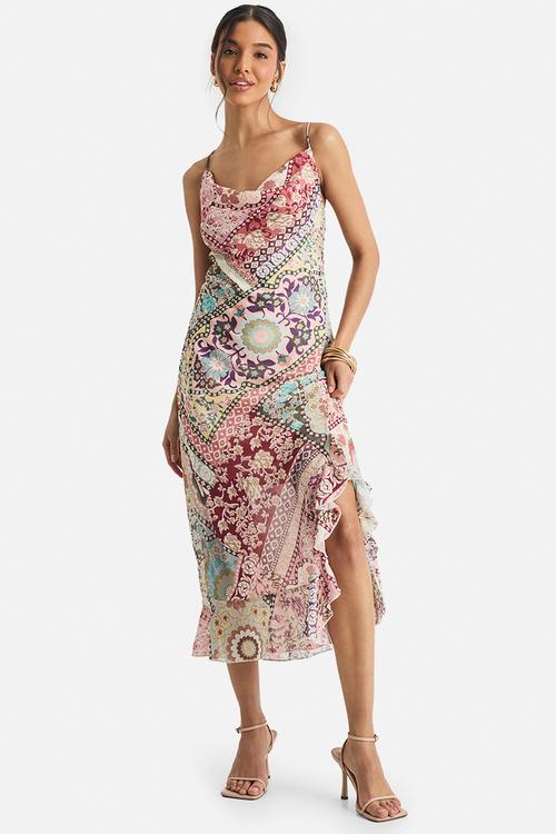Paisley chiffon slip dress - dusky pink