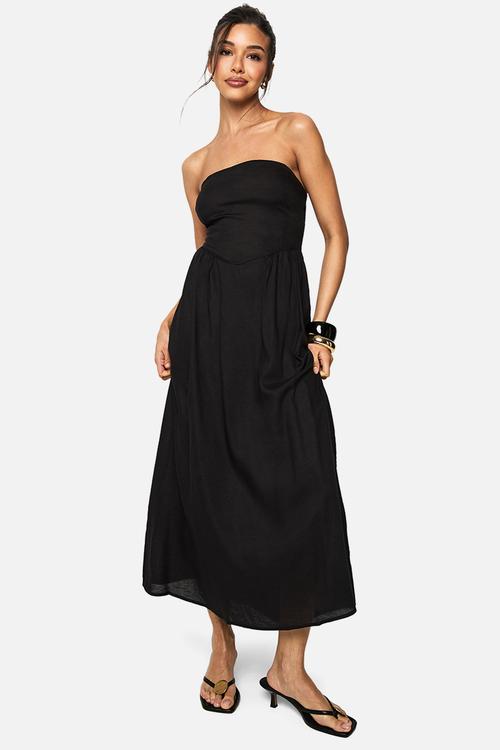 Linen look bandeau midaxi dress - black
