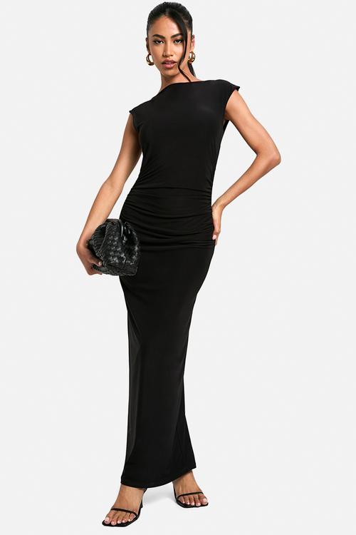 Slinky ruched midaxi dress - black
