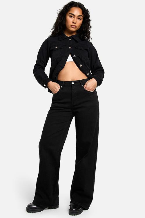 The mid waist wide leg jean - black