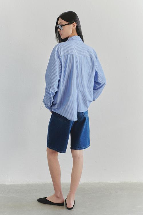 Limited Edition Blue Tie Detail Striped Woven Shirt - Blue