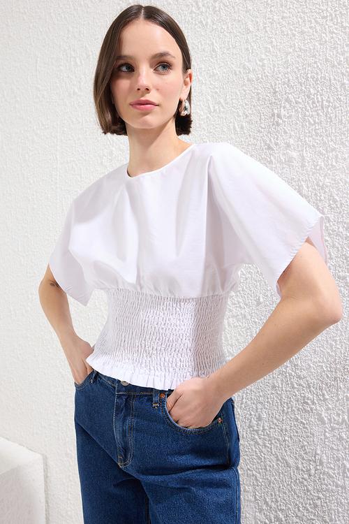 Gipel Fitted Short Sleeve Premium Woven Blouse - White