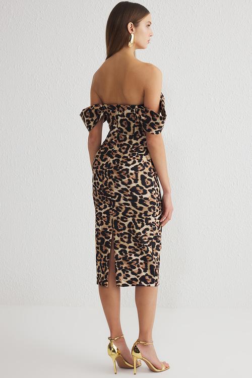 Bodycon corset woven elegant evening dress  - brown