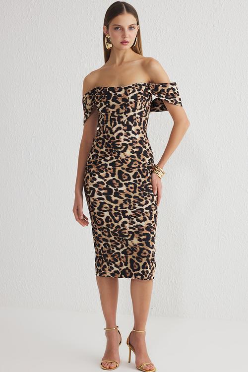 Bodycon corset woven elegant evening dress  - brown