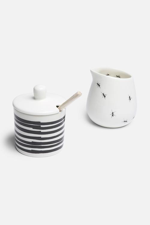 Stripe sugar pot & ant milk jug set