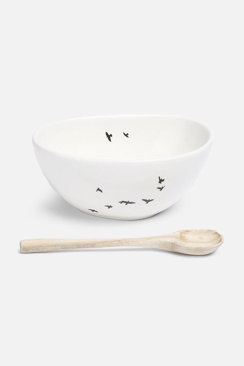 Bird bowl & wooden spoon
