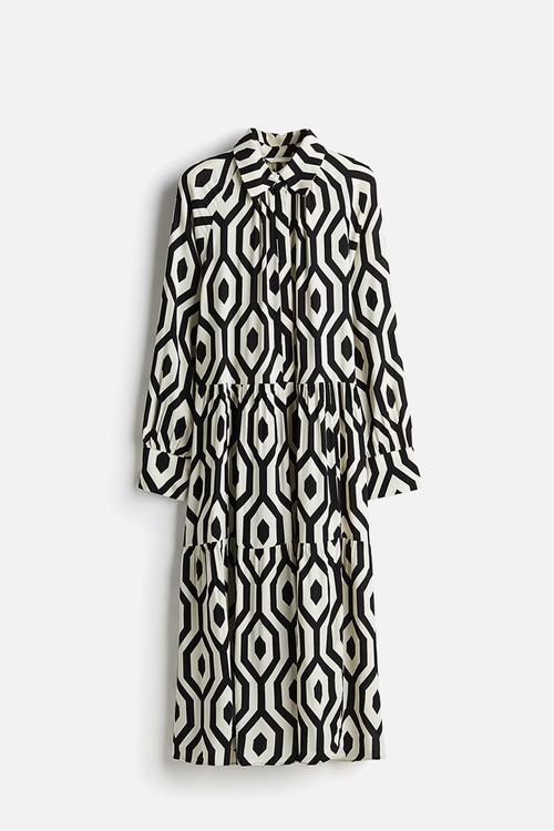 Viscose shirt dress - black patterned
