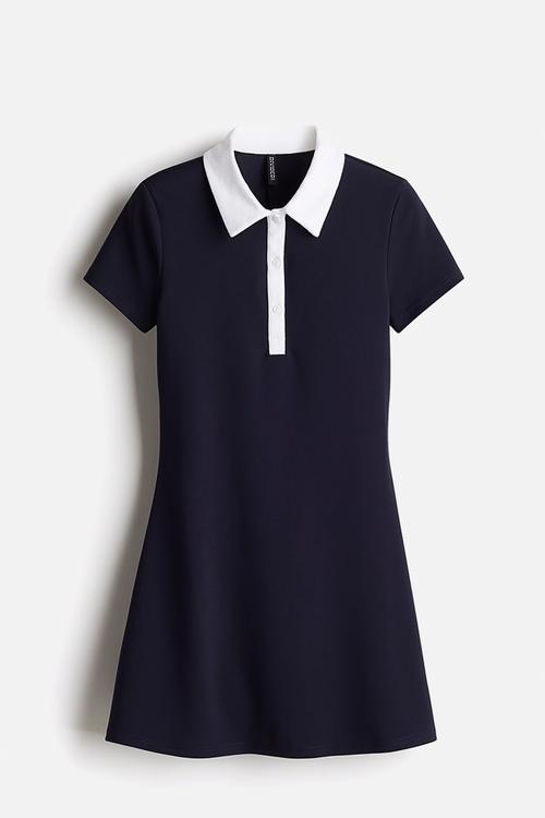 Flared-skirt polo dress - navy blue
