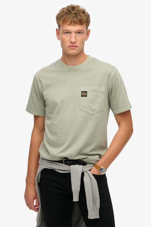 Contrast Stitch Pocket T-Shirt - Washed Sage Green