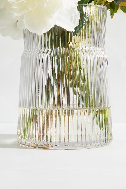 Scabiosa white peony in ribbed glass vase