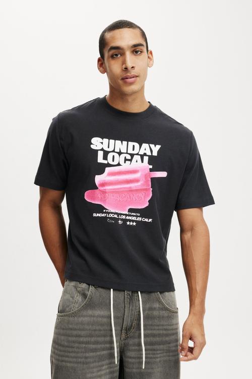 Cropped Fit Graphic T-Shirt - Washed Black/Icy Pole