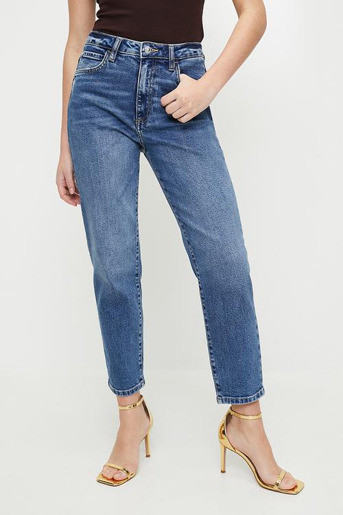 High-Rise Straight Leg Mom Denim Jeans - Mid Wash