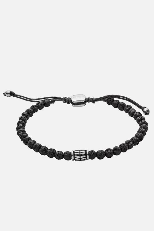 Lava stone beaded bracelet- silver & black