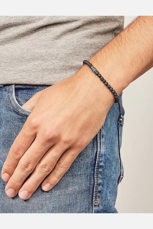 Lava stone beaded bracelet- silver & black