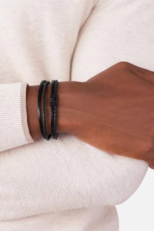 Multi  strand leather bracelet  f03098001- black