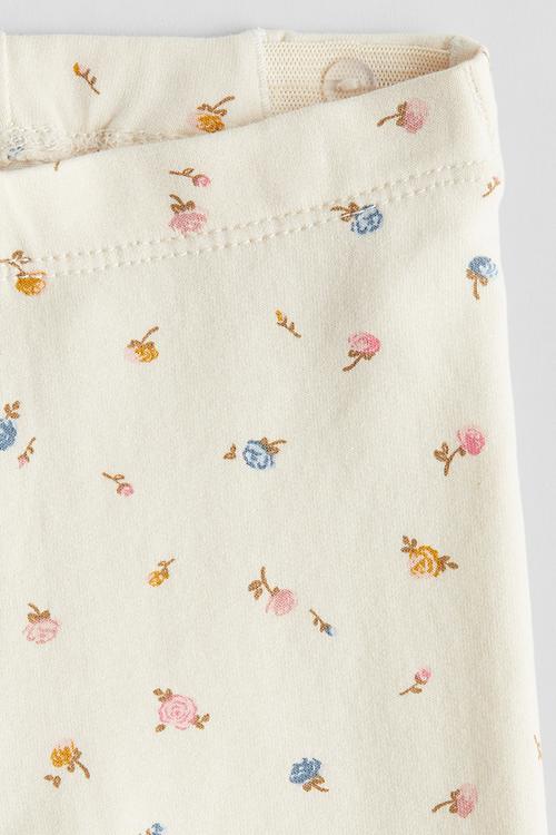 Cotton jersey leggings - cream floral