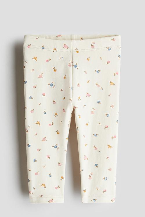 Cotton jersey leggings - cream floral