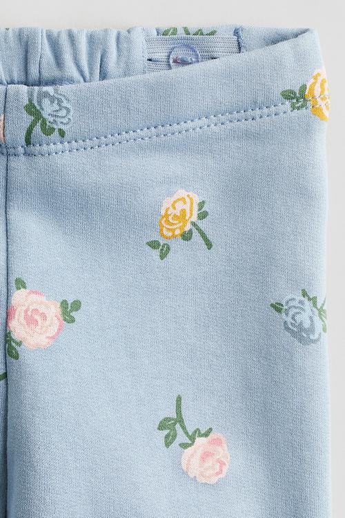 Cotton jersey leggings - light blue floral