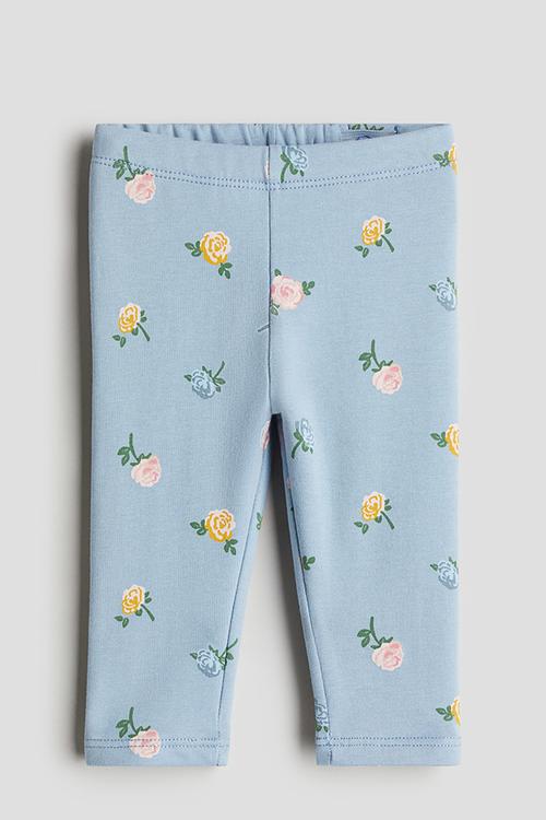 Cotton jersey leggings - light blue floral