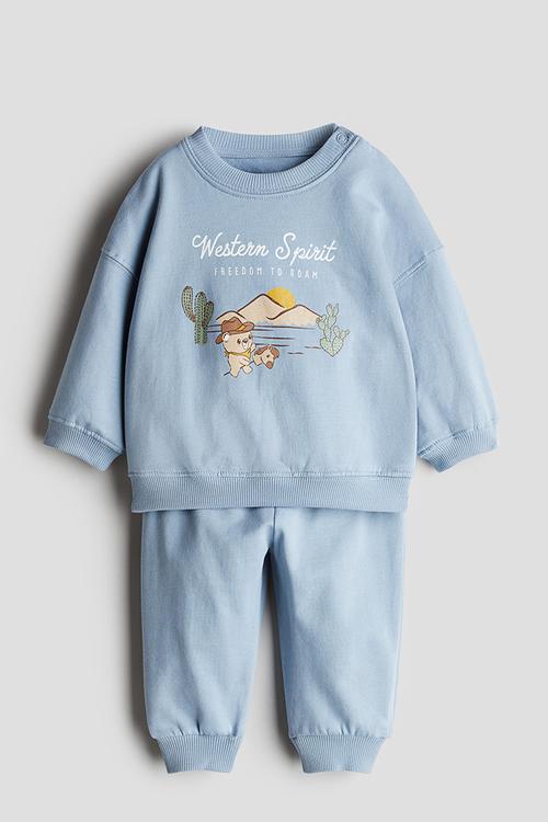 2-piece sweatshirt set - dusty blue western spirit