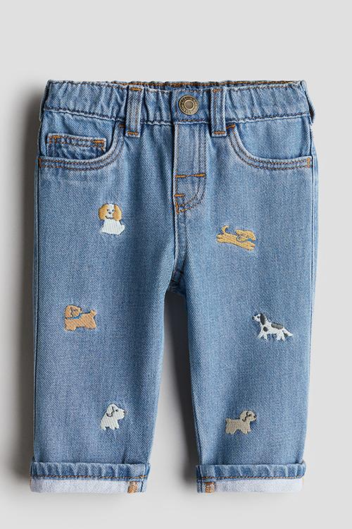 Embroidery-detail jeans - denim blue dogs 