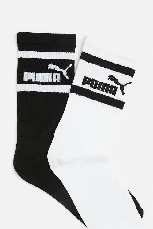 Mens 2 Pk Mid Calf No.1 Logo Sock - black & white