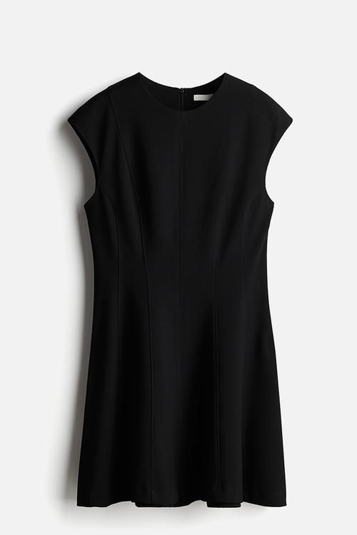 Flared-skirt twill dress - black