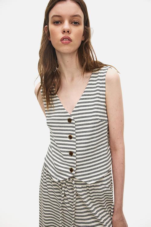 Rib-knit waistcoat - cream striped