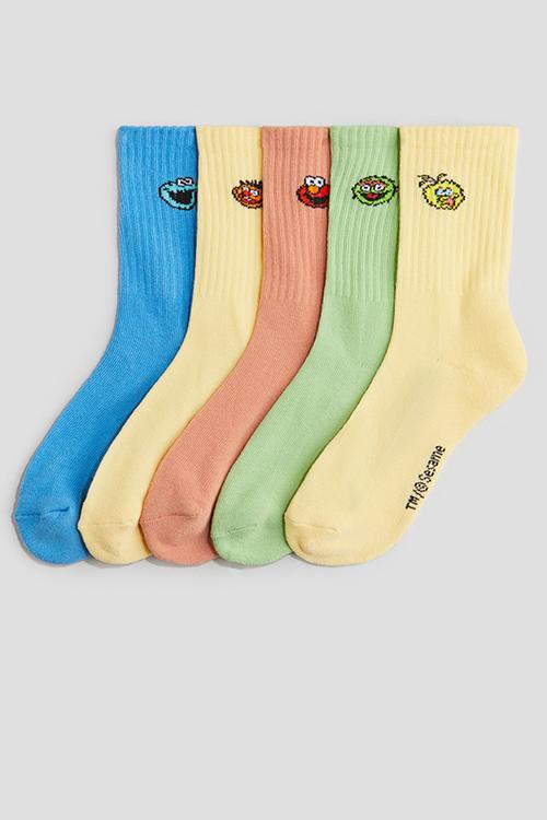 5-Pack intarsia motif socks - yellow sesame street