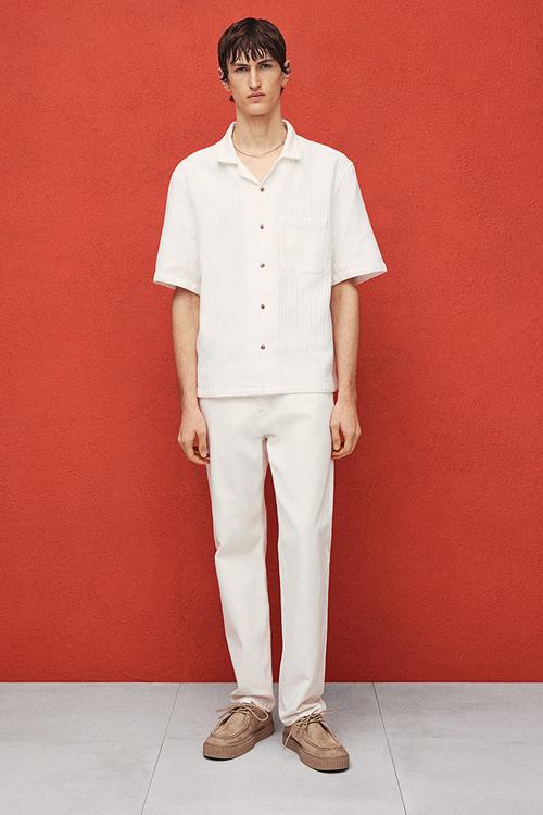 Regular fit textured resort shirt - white
