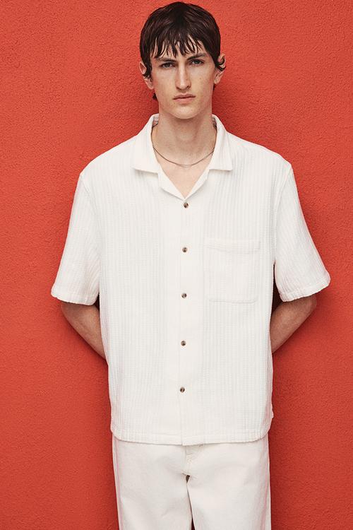 Regular fit textured resort shirt - white