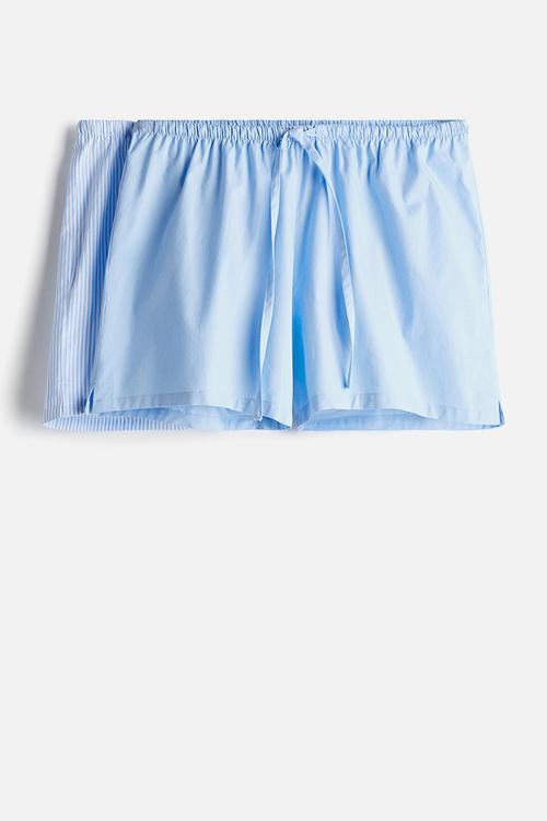 2-Pack cotton poplin pyjama shorts - light blue striped