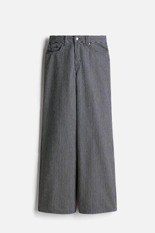 Wide jeans - dark denim blue striped