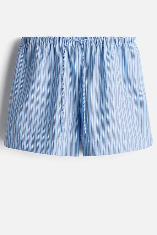 Cotton drawstring shorts - light blue striped