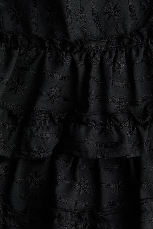 Embroidered tiered skirt - black