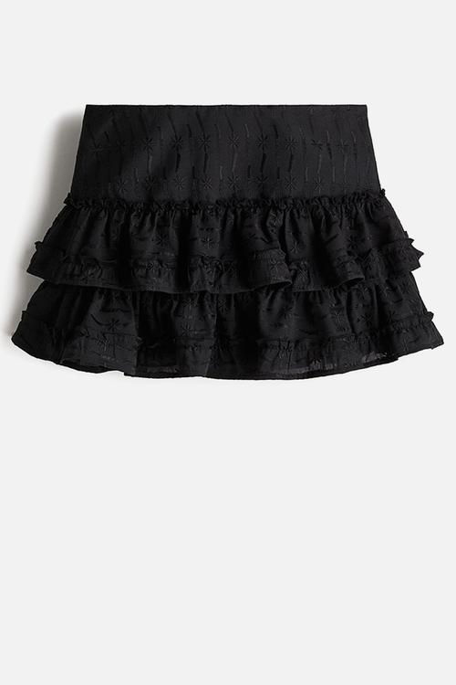 Embroidered tiered skirt - black
