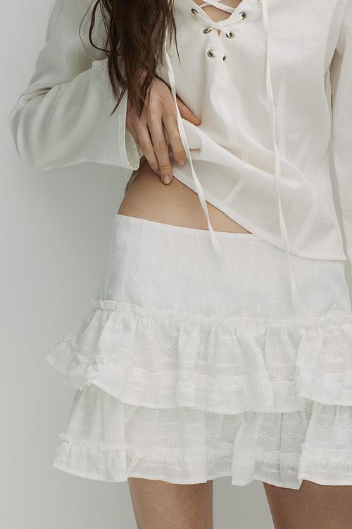 Embroidered tiered skirt - cream