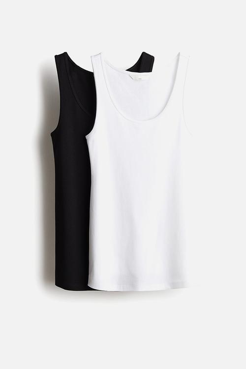 Mama 2-pack cotton vest tops - white & black