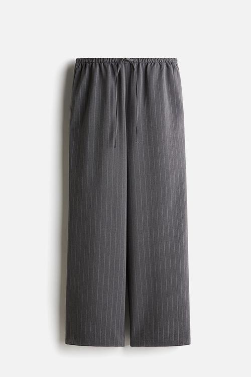 Twill drawstring trousers - dark grey marl & pinstriped 