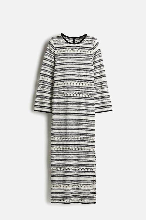 Purl-knit bouclé dress - cream striped